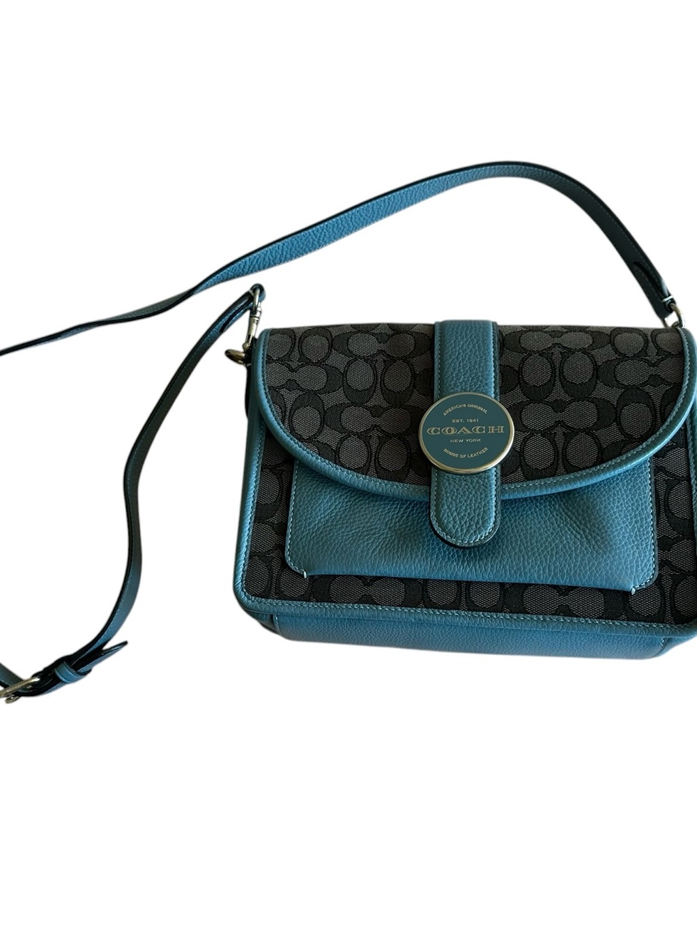 Coach Teal and Black Signature Canvas Crossbody Bag